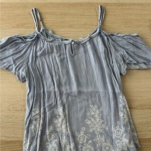 Women's Blue Top with Floral White Accents